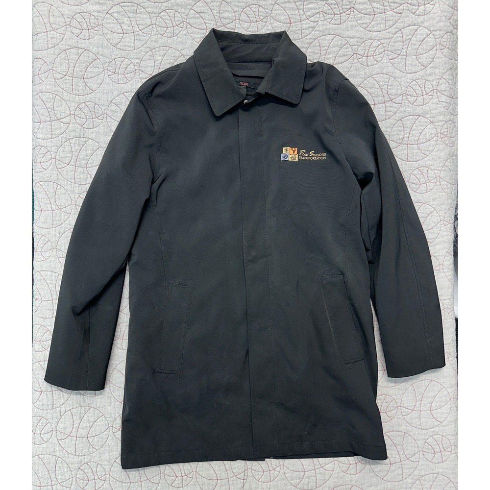 Tumi Tech Long Jacket Black Quilted Lined Four Seasons Embroidery / Mens Medium